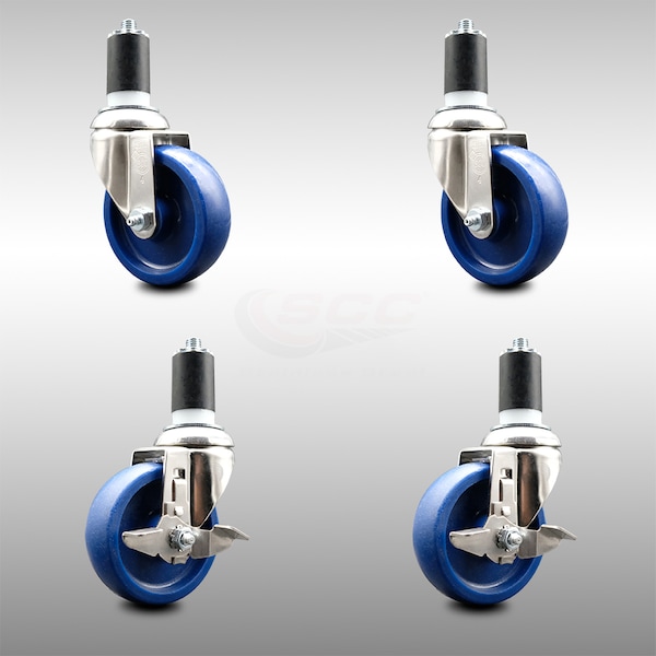 Service Caster 4 Inch 316SS Solid Poly Swivel 1-1/2 Inch Expanding Stem Caster Brake SCC, 2PK SCC-SS316EX20S414-SPUS-2-TLB-2-112 - main
